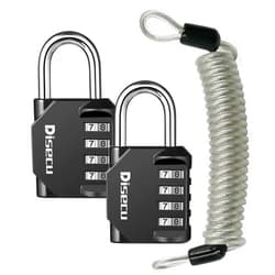disecu® 2 Pack 4 Digit Combination Lock Outdoor Waterproof Padlock with Steel Cable for School Gym Locker, Helmet, Gate, Fence, Luggage (Black)