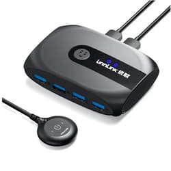 ÜnnLInk USB 3.0 Switch Selector 2 Computers Sharing 4 USB 3.0 Devices KVM Switcher Hub Adapter for Mouse, Keyboard, Scanner, Printer, with One-Button Swapping