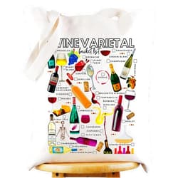 WZMPA Wine Varietal Canvas Tote Bag Wine Inspired Gift Red Wine Party Shoulder Bag Wine Taster Gift