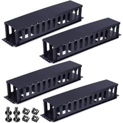 Taiyin 4 Pcs 2u Horizontal Mount Cable Management 19 Inch Cable Management Panel 12 Slot Electric Line Rack Duct Organizer Server Raceways with Cover for Wire Network Rack Wall Shelf Mount