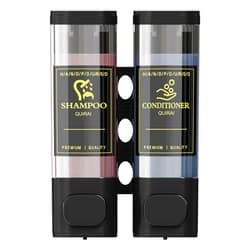 QUIRAI Shampoo and Conditioner Dispenser, Bathroom Shower Dispenser 2 Chamber No Drill Wall-Mounted Soap Dispenser for Bathroom Hotel Kitchen Large Capacity
