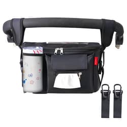 ALLONWAY Stroller Organizer with 2 Hooks, Universal Caddy with Cup Holder and Phone Bag, Fits Doona, Baby Jogger, Uppababy (Black)