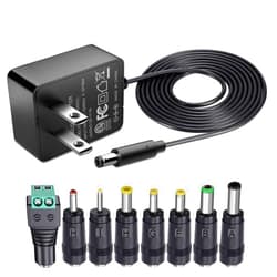 SoulBay 12V 1A AC Adapter Charger Replacement w/8 Tips, Regulated Power Supply Cord for LED Strip Light, CCTV Camera, BT Speaker, GPS, Webcam, Router, DC12V Transformer with ETL Certificate