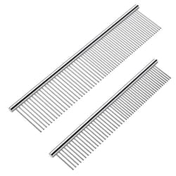 Cafhelp 2 Pack Dog Combs with Rounded Ends Stainless Steel Teeth, Cat Comb for Removing Tangles and Knots, Professional Grooming Tool for Long and Short Haired Dog, Cat and other pets, 6.3IN/7.4IN