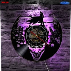 FANCYLIFE Joker Gotham City Led Vinyl Wall Clock Wall Lighting Color Change Vintage LP Record Decor Light Remote Control