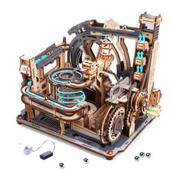 ROBOTIME Motorised Wooden Puzzles for Adults - 3D Puzzles for Adults LGC01 Marble Spaceport - Wooden Marble Run Model to Build - Space/STEM/Engineering Gift