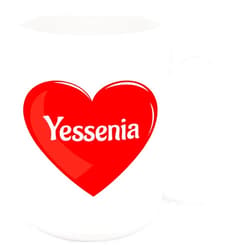 Bouncing Brick Designs Yessenia Coffee Mug - Personalized Ceramic Heart Cup with Name, Custom Mug, Customized Birthday/Christmas Gift, Holiday Present, 11 Oz