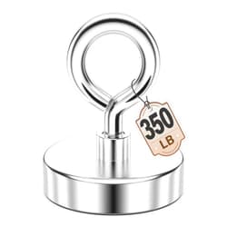 FINDMAG Fishing Magnets 350 LBS Pulling Force 2 inch Neodymium Rare Earth Magnet with Lifting Eye-Bolt, Super Strong Round Magnet for Retrieving Items in Lake, Beach, Lawn and New House