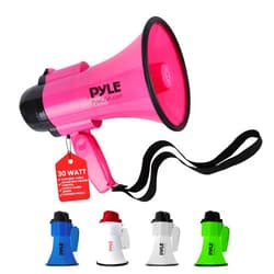 PYLE Portable Megaphone Speaker Siren Bullhorn - Compact and Battery Operated with 30 Watt Power, Microphone, 2 Modes, PA Sound and Foldable Handle for Cheerleading and Police Use PMP34PK
