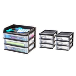 IRIS USA Medium Desktop Drawer System, 1 Pack, Black and IRIS Compact Desktop 3-Drawer System, Black, 2 Pack