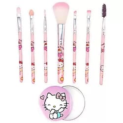 Rondlaho 7 PCS Kitty Makeup Brush with Kitty Cat Mirror-Cosmetic Makeup Brush Set Tool Kit Set Brush Set Best Gift for Young Girl Women