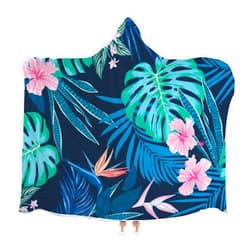 Vantaso Wearable Hooded Blankets Throw Poncho Cloak Blanket Tropic Foliage with Monstera Leaf Palm Leaves for Adults Kids for Bed Sofa Bedding Multi-Size
