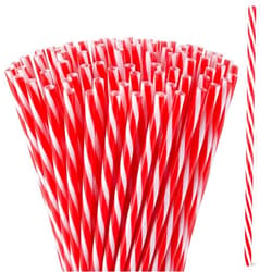 Honeydak 100 Pieces Red and White Striped Reusable Straws Bulk 9