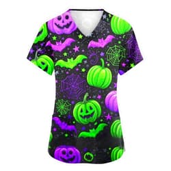 BDNXTV Scrubs for Women V Neck Short Sleeve Printed Tops Cartoon Pattern Plus Size Nursing with Pockets