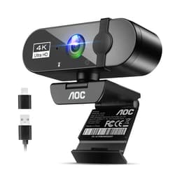 AOC 4k Webcam for PC with Microphone, Computer Camera with Noise Cancellation, Privacy Cover, 99° FOV, Plug & Play USB Webcam for Streaming, Conferencing, Zoom, Skype, Facetime, Laptop, PC, Skype