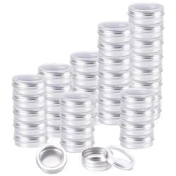 Foraineam 40 Pack 2 Ounce Round Tin Cans Metal Empty Tins Silver Aluminum Kitchen Office Travel Storage Containers with Clear Screw Top Lids