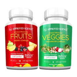 Approved Science Fruits & Veggies - 42 Whole Fruit and Veggie Supplement - Enhanced Health & Vitality - Daily Natural Vitamins, Minerals, Antioxidants - 90 Capsules Each - 1-Month Supply