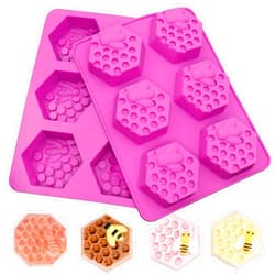 SAKOLLA 2 Pack Honeycomb Soap Molds, Honey Silicone Molds for Handmade Soap, Lotion Bars, Wax Melts, Beeswax