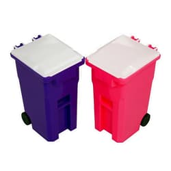 Thornton's Office Supplies Desk Pen Holder - Tiny Curbside Garbage Trash and Mini Recycle Can Set - Cool Plastic Pencil Cup Storage and Organizer - Small Toy Bin for Kids and Adults (Pink/Purple)