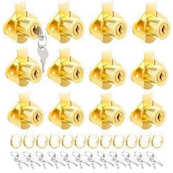 Yaocom 12 Set Cabinet Locks with Keys, Includes 12 Gold Drawer Lock Brass Plated Office Mailbox File Cabinet Lock, with 24 Keys, Fits 7/8 Inch Max Panel Thickness (Keyed Different)