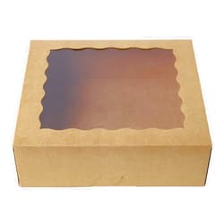 ONE MORE [25pcs] 9inch Kraft Brown Bakery Boxes, Large Pie Boxes with PVC Window Natural Disposable box for Cookie 9x9x2.5inch,25 of Pack