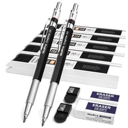 Nicpro 2mm Metal Mechanical Pencil Set, 2PCS Lead Holder 2.0 mm Marker Artist Carpenter Pencils with 120 Graphite Lead Refill (HB 2H 4H 2B 4B & Color), 2 Eraser for Drafting, Drawing Writing Sketching