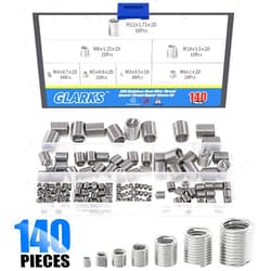 Glarks 140Pcs 304 Stainless Steel Metric M3 M4 M5 M6 M8 M10 M12 Wire Thread Inserts Steel Sheath Helical Type Coiled Wire Screw Repair Sleeve Assortment Kit