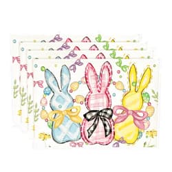Artoid Mode Bunny Rabbits Eggs Easter Placemats Set of 4, 12x18 Inch Floral Bow Seasonal Spring Holiday Table Mats for Party Kitchen Dining Decoration