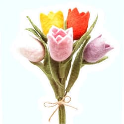 Glaciart One Felt Tulip Flowers Artificial Bouquet - 5 pcs|Reusable, Washable and Essential Oil Ready Multi Color Artificial Flowers w/Bendable Wire Stem |Great as Gift and Home or Event Decorations