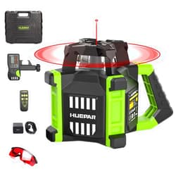 Huepar Electronic Self-Leveling Rotary Red Laser Level Kit - 360 Horizontal Laser Beam Interior/Exterior Rotating Laser Level Tool with Receiver, Protective Glasses, Li-ion Battery, Hard Case RL300HR