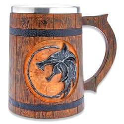 K EXCLUSIVE Wolf Medallion Mug | Cold Cast Resin with Stainless Steel Liner | Intricate Wolf Design | Home Décor and Bar Essential | For Hot or Cold Beverages