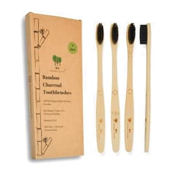ME MOTHER EARTH Bamboo Charcoal Toothbrush Pack, Medium Soft Bristle Brush, Charcoal Infused Bristles, Biodegradable & Eco Friendly, Sustainable Bamboo (Pack of 4)