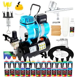 Master Airbrush Cool Runner II Dual Fan Air Tank Compressor System Deluxe Kit with Gravity Feed Airbrush, 24 Color Acrylic Paint Artist Set, Hose, Holder, Cleaning Pot, Mixing Cups Sticks How-To Guide