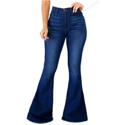 SeNight Women Bell Bottom Jeans Elastic Waist Ripped Flared Jean Destroyed Raw Hem Denim Pants