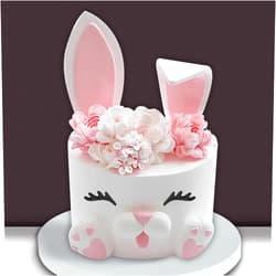 DRWATE 12 PCS Bunny Cake Topper with Ear Foot Flower Eye Nose for Easter Bunny Rabbit Baby Shower Birthday Party Supplies (Pink)