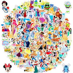 YONGAI 200Pcs Disneys Cartoon Sticker for Kids, Cute Mixed Cartoon Princess Stickers for Girl, Waterproof Water Bottle Skateboard Notebook Phone Guitar Bike Vinyl Decal for Teen Adult (200 Disneys Cartoon)