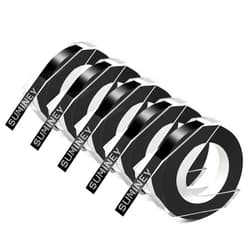 Suminey Compatible with Dymo Embossing Label Maker Refills, Suminey Black 3D Plastic Embossing Label Tape for Organizer Xpress Pro 12965 12966 Office Mate II 1540 154000, 3/8 Inch X 9.8 Feet,5-roll Pack