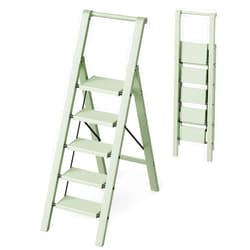Mayi Plus 5 Step Ladder, Lightweight Folding Step Stool with ConvenieHandgrip,Aluminum 330lbs Capacity Step Ladder forOffice, Household,Kitchen,Library(Green)
