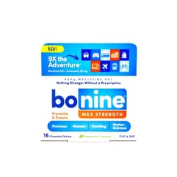 Bonine MAX Chewable for Motion Sickness Relief - with Meclizine HCL 50mg - Max Strength Formula to Treat Nausea or Motion Sickness - Cruise Essentials - Peppermint - 16 Chewable Tablets