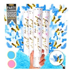 PRIMEPURE Gender Reveal Confetti Cannon 4 Pack (4 Blue) | Butterfly Confetti Popper and Powder Gender Reveal Smoke Bombs | Baby Gender Reveal Ideas, Party Celebration Boy and Girl Color Sparkler Stick