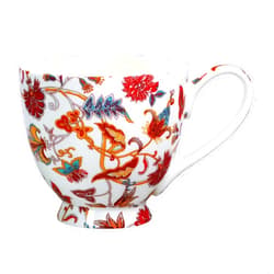 LanHong 16 oz Floral Mugs Bone Porcelain Coffee Tea Cup Cute Coffee Mug Gift for Friend Colleague Dad Mom (Red)