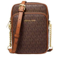 Michael Michael Kors Jet Set Travel Medium Logo Chain Crossbody Flight Bag (Brown PVC)