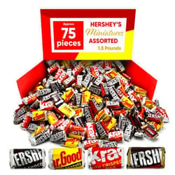 CHAIN & JO SWEETS Hershys Miniatures Assorted Chocolate Candy - 1.5 Pounds, Approx 75 Individually Wrapped Bars, Hershys Dark Chocolate, Milk Chocolate, Krackel with Crisped Rice, Snacks Variety Pack for Adults, Bulk Candy Gifts