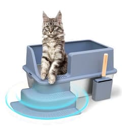 WEALLIN X-Large Stainless Steel Cat Litter Box - High-Sided, Odorless, Easy Cleaning, for Big Cats & Multi-Cat Households, Dark Grey