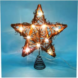 LAWOHO Christmas Tree Topper Farmhouse Christmas Decor Christmas Tree Decorations Rattan Natural Christmas Tree Star with 10 Warm LED Lights for Rustic Christmas Ornaments Holiday Seasonal Decoration 10 Inch