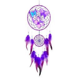 Basumee Dream Catcher for Kids Feather Dream Catchers Handmade Home Decor Wall Hanging with Double Ring for Nursery Bedroom Boys Room, Purple Butterfly