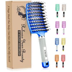 KTKUDY Detangling Brush Boar Bristles Hair Brush Make Hair Shiny & Healthier Curved and Vented Detangler Brush for Women Men Kids Wet and Dry Hair (Blue)