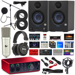 Focusrite Scarlett 4i4 USB-C Audio/MIDI Interface Complete Kit with Exclusive Software Bundle with New Designed Eris E3.5 Studio Monitors, Professional Microphone Kit and Recording Headphones