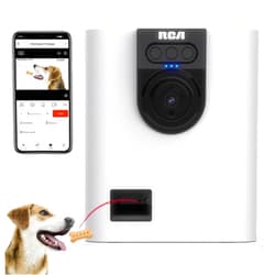 RCA Dog & Cat Smart Camera Treat Dispenser, WiFi-Enabled, 1080p HD Camera, Two-Way Audio, App Control, Compatible with Alexa & Google Assistant – for Small Treats & Kibble