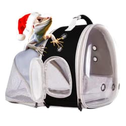 WEVONIGU Expandable Small Animal Backpack Carrier with Clear Bubble Window Large Space Travel Cage for Hedgehog Rat Parrot,Bearded Dragon,Sugar Glider,Airline Approved (Black, BE Backpack)